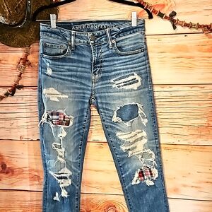 UPCYCLED☆HANDMADE "AMERICAN EAGLE NEXT LEVEL AIRFLEX" PATCH DISTRESS JEAN 29/30